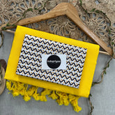 Indupriyaa Yellow Handloom Khadi Cotton Saree With Designer Print Blouse
